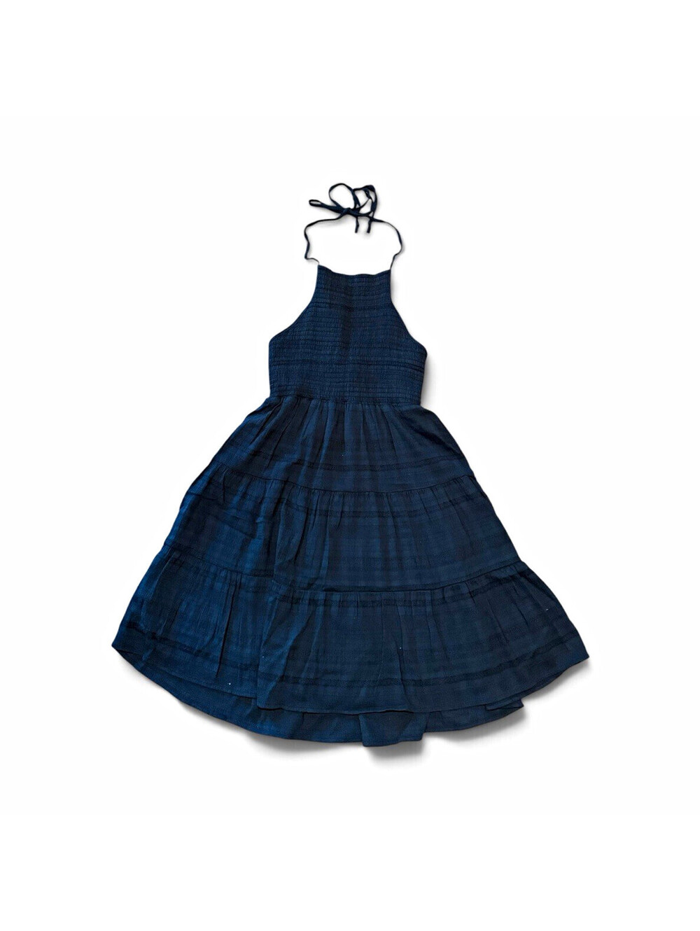 American Eagle Womens Blue Plaid Halter Maxi Dress Smocked Layered Size M